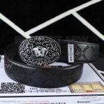 AAA Replica Versace Black Leather Belt With Engraved Medusa Buckle